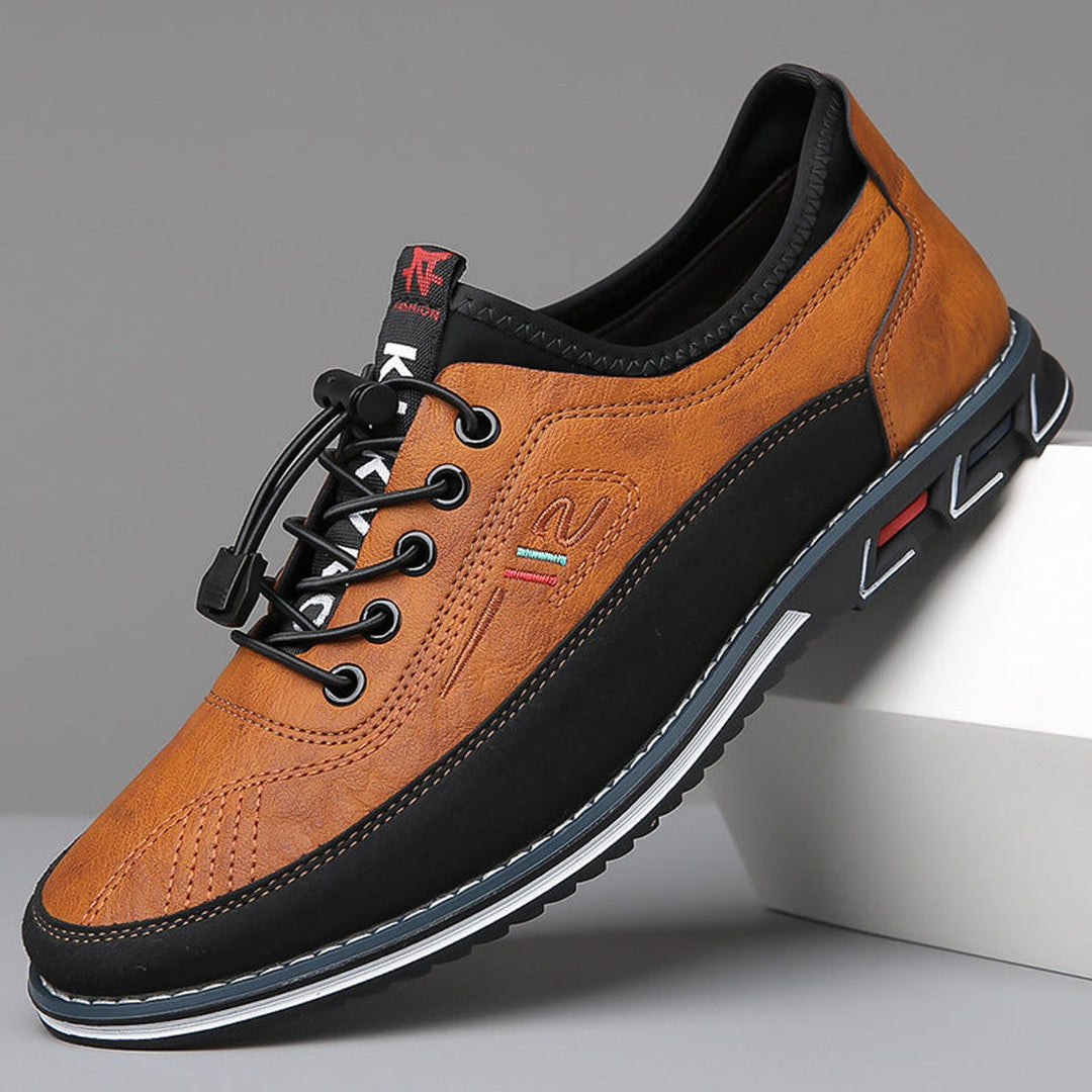 Men's Casual Lace-Up Faux Leather Comfort Sneakers - Camel Brown
