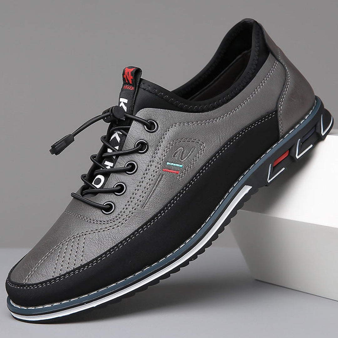 Men's Casual Lace-Up Faux Leather Comfort Sneakers - Charcoal Gray