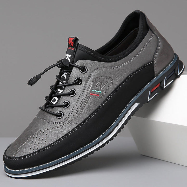 Men's Casual Lace-Up Faux Leather Comfort Sneakers - Charcoal Gray