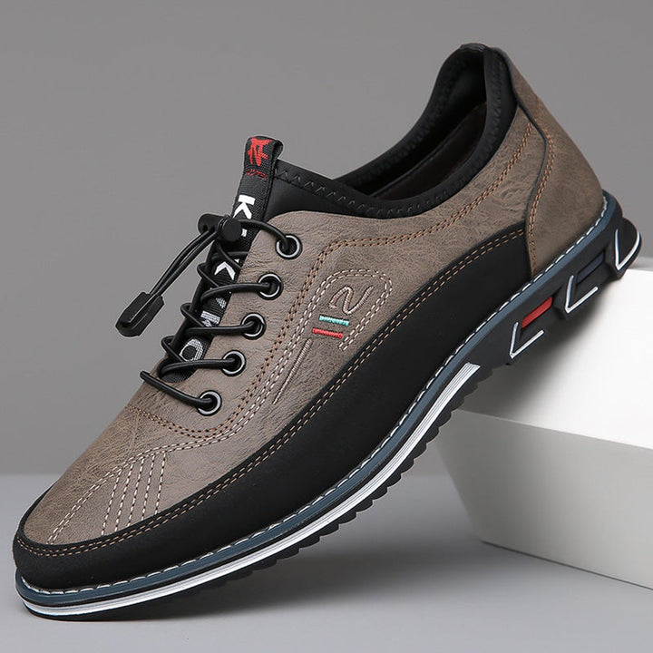 Men's Casual Lace-Up Faux Leather Comfort Sneakers - Stone Gray