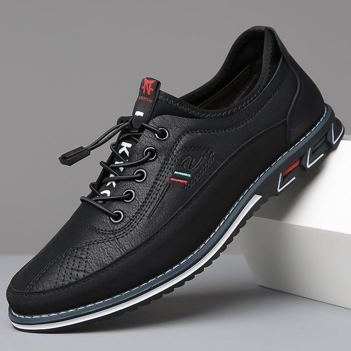 Men's Casual Lace-Up Faux Leather Comfort Sneakers - Midnight Black