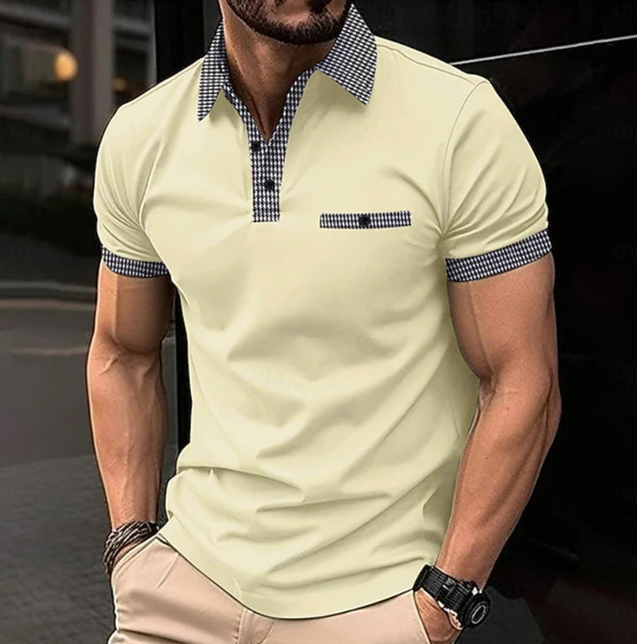 Men's Checkered Collar Short-Sleeve Polo Shirt - Light Yellow