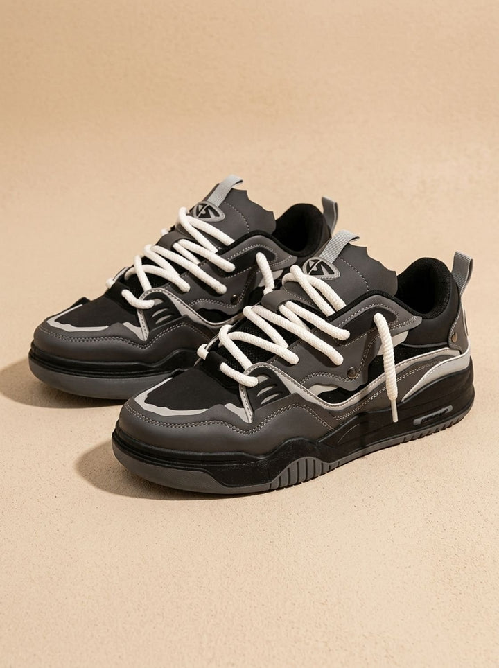 Men's Chunky Low-Top Lace-Up Fashion Sneakers - Black