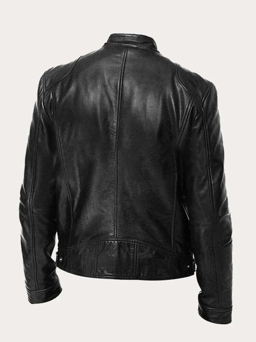 Men's Classic Biker Leather Jacket Stand-Up Collar Zip