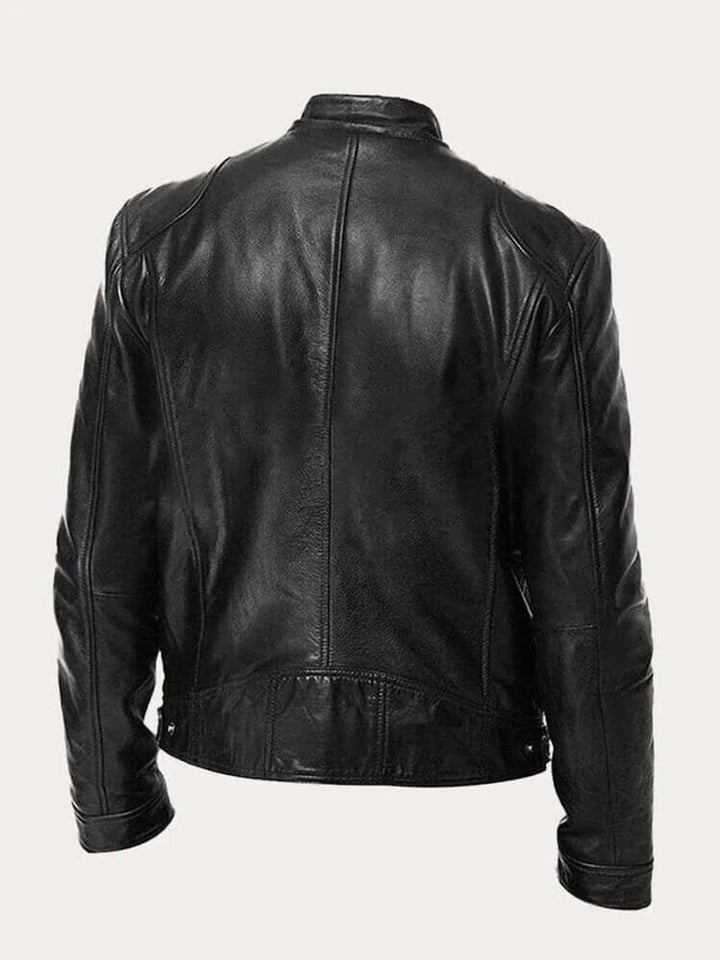 Men's Classic Biker Leather Jacket Stand-Up Collar Zip
