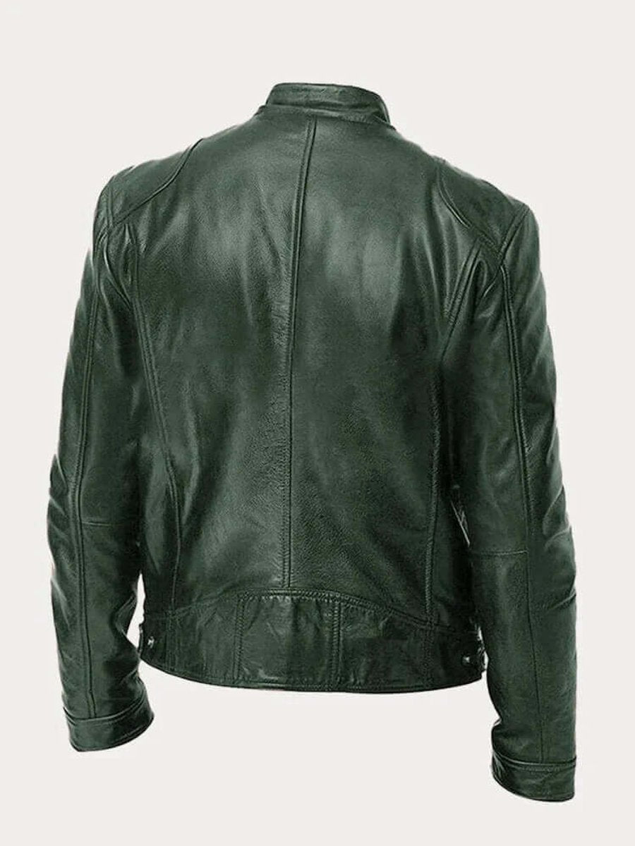 Men's Classic Biker Leather Jacket Stand-Up Collar Zip