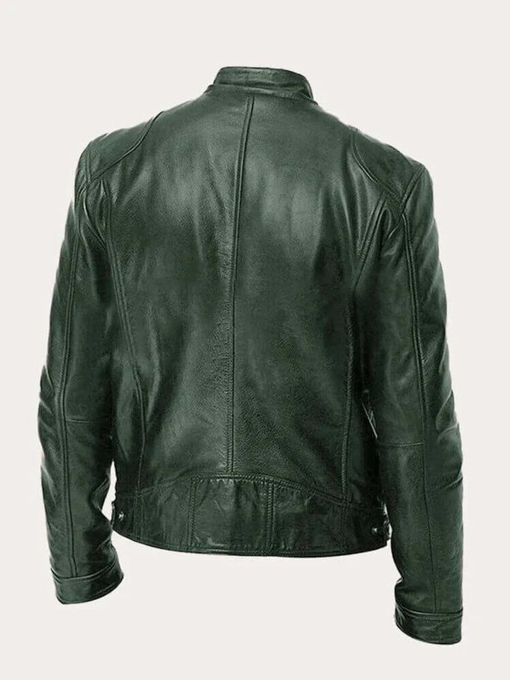 Men's Classic Biker Leather Jacket Stand-Up Collar Zip