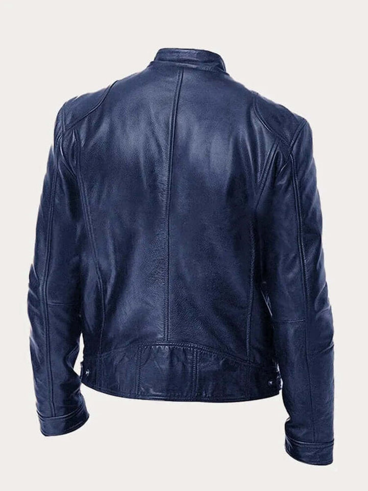 Men's Classic Biker Leather Jacket Stand-Up Collar Zip