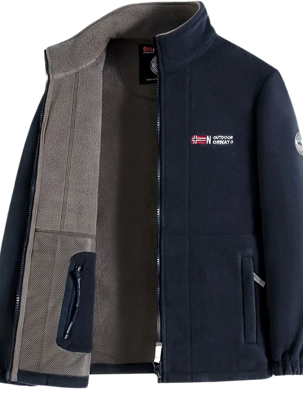 Men's Classic Full-Zip Outdoor Fleece Jacket Mock Neck - Navy