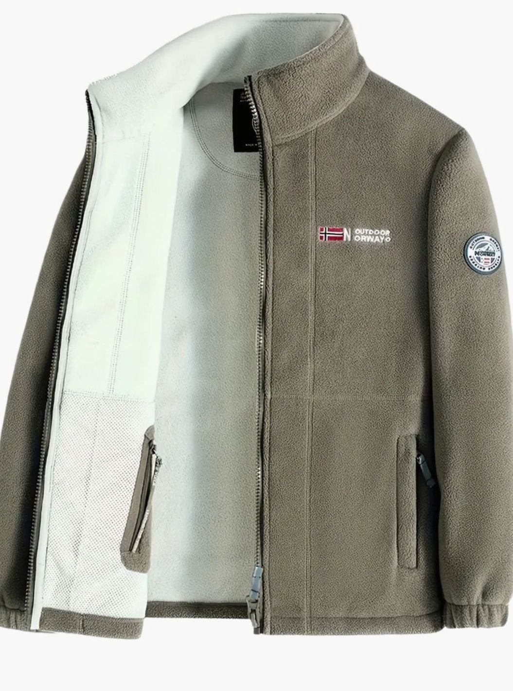 Men's Classic Full-Zip Outdoor Fleece Jacket Mock Neck - Beige
