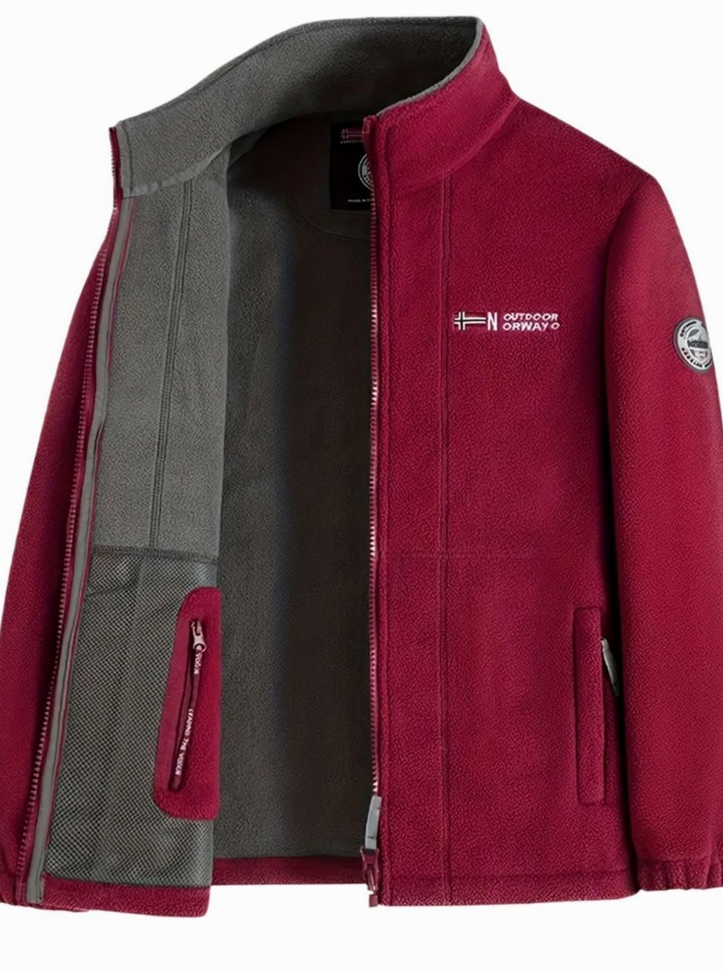 Men's Classic Full-Zip Outdoor Fleece Jacket Mock Neck - Red