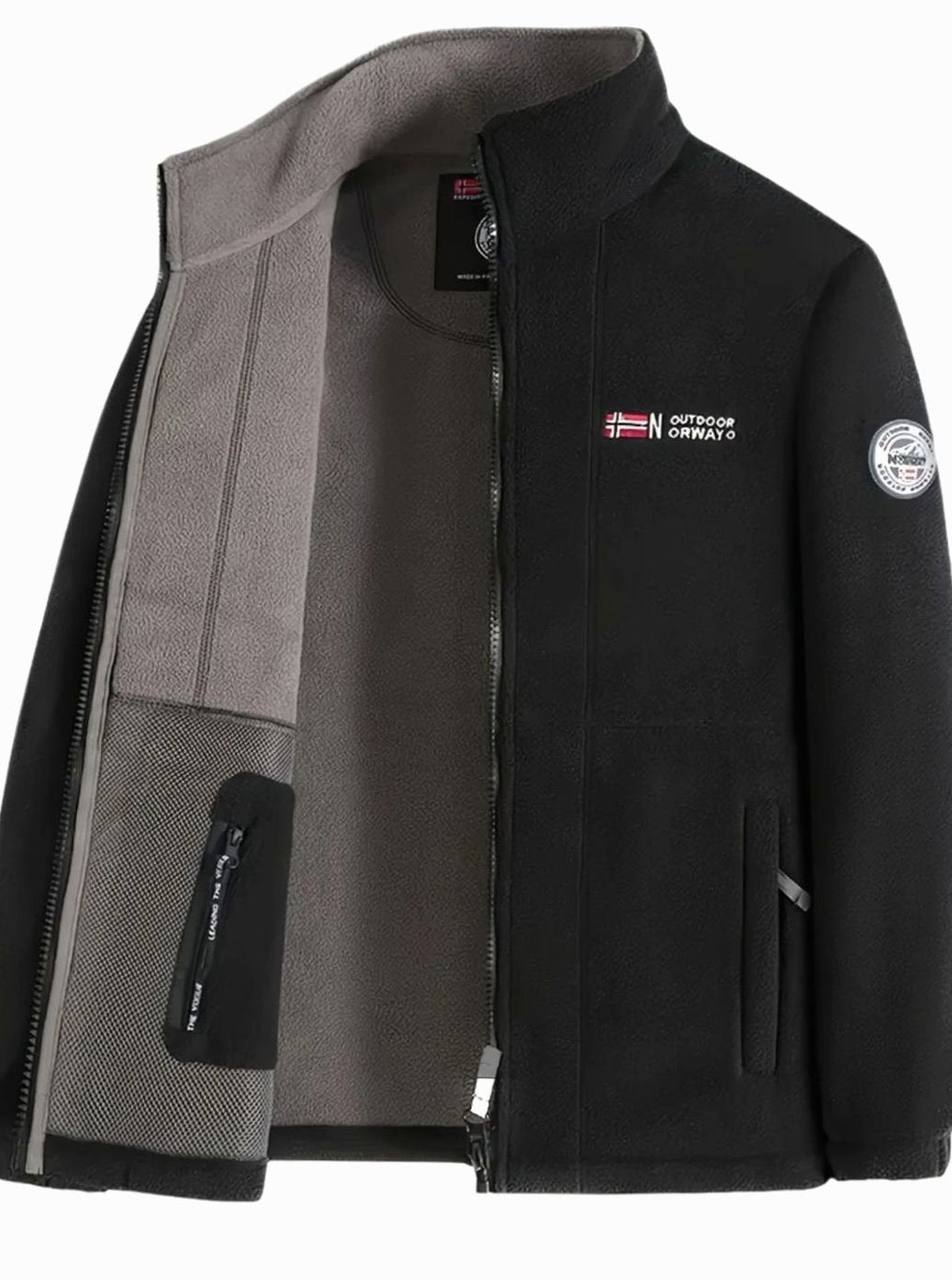 Men's Classic Full-Zip Outdoor Fleece Jacket Mock Neck - Black