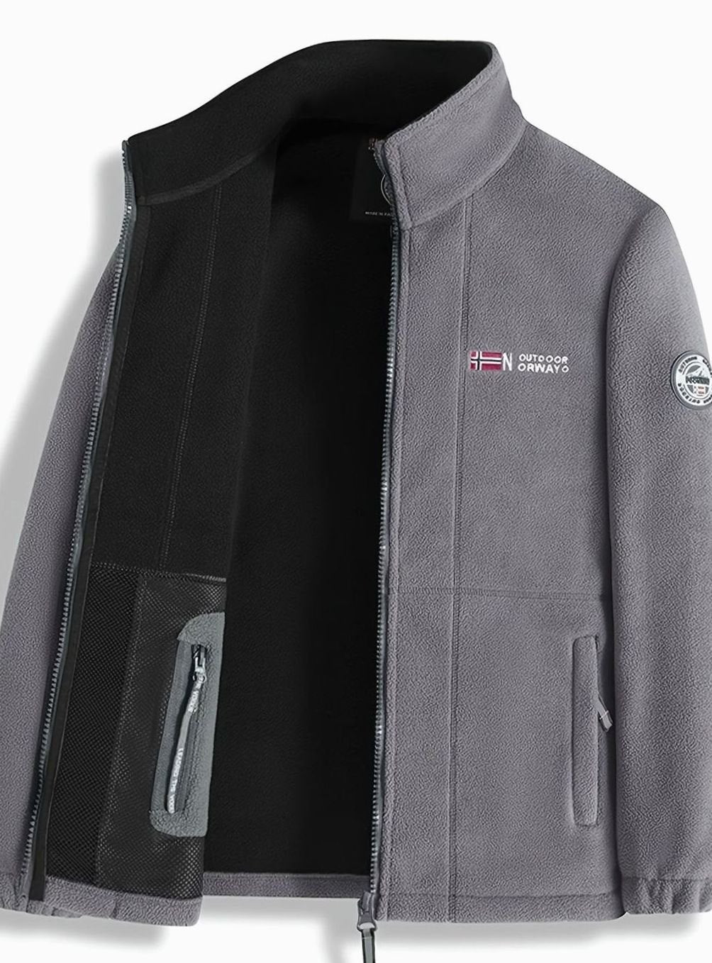 Men's Classic Full-Zip Outdoor Fleece Jacket Mock Neck - Gray