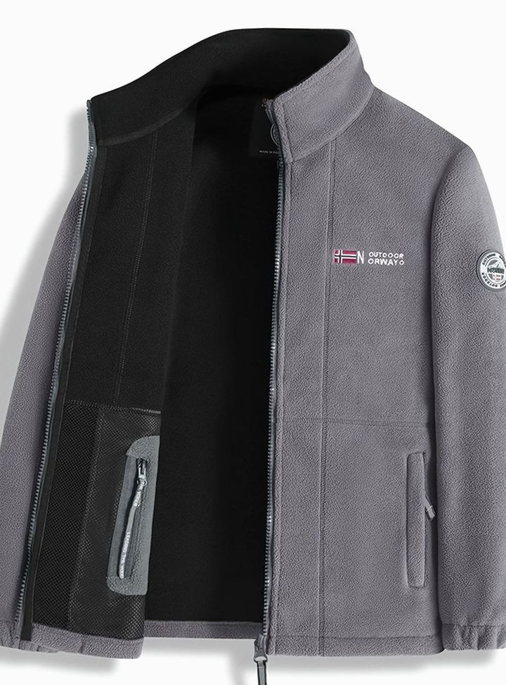 Men's Classic Full-Zip Outdoor Fleece Jacket Mock Neck - Gray