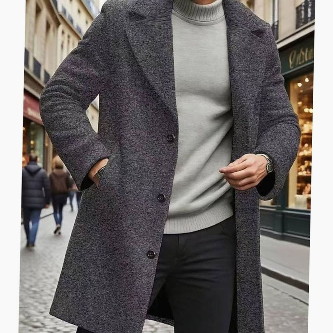Men's Classic Long Wool Coat Single-Breasted Overcoat - Dark Grey