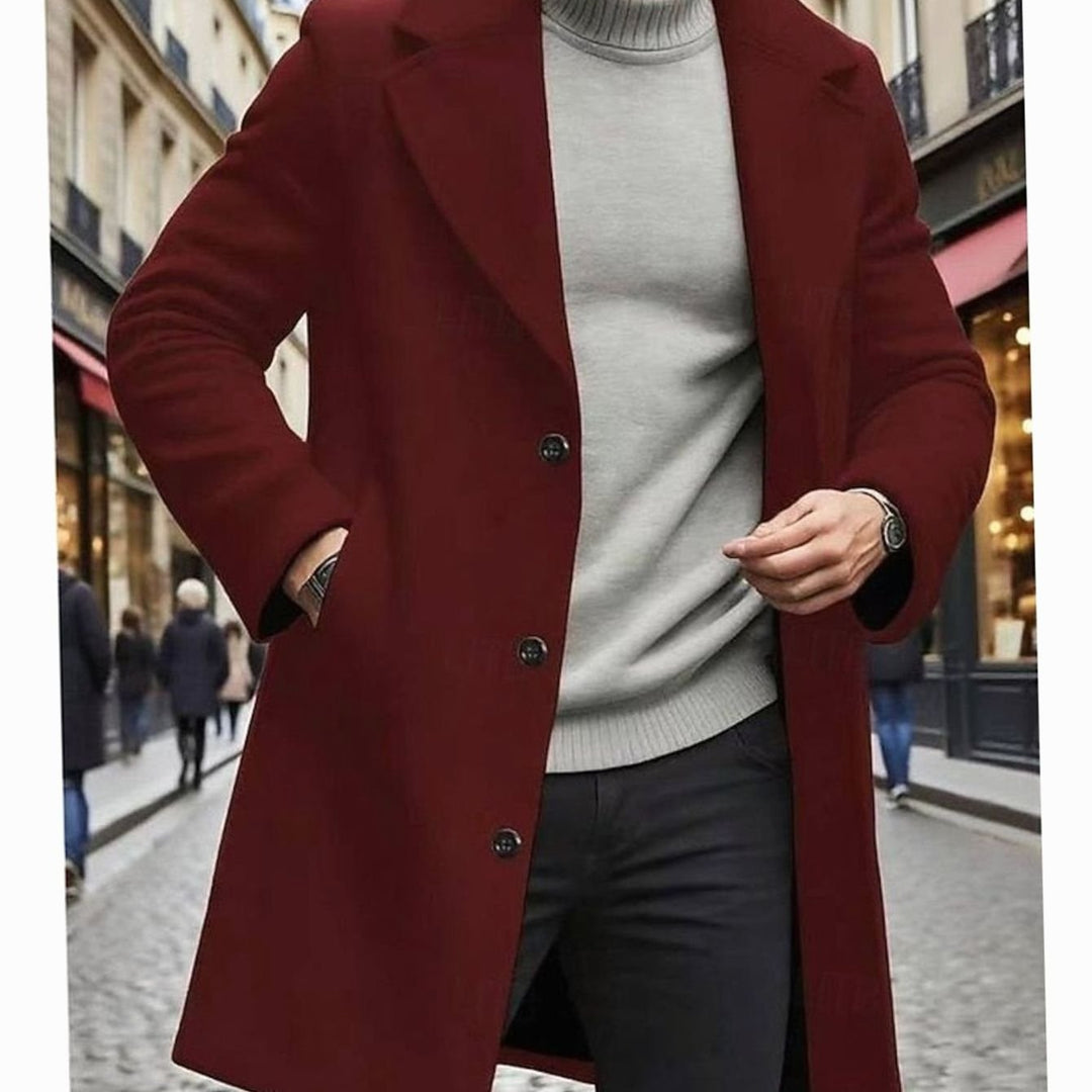 Men's Classic Long Wool Coat Single-Breasted Overcoat - Red