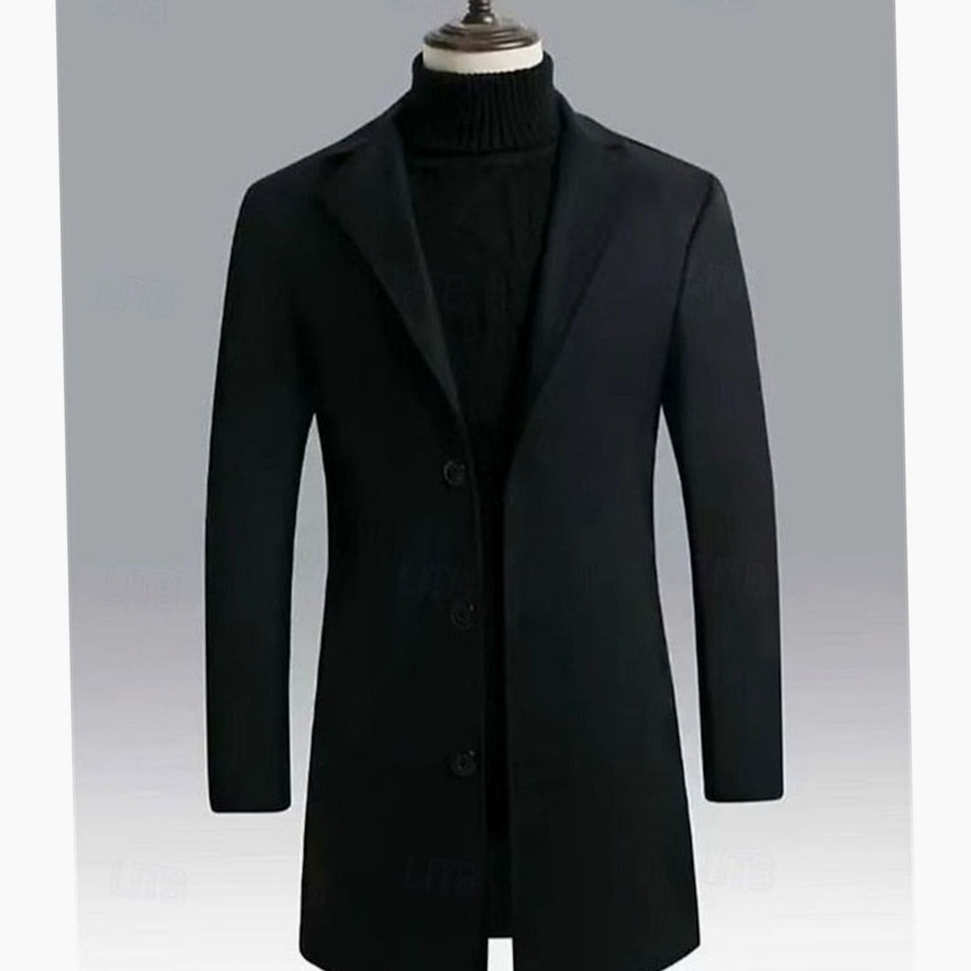 Men's Classic Long Wool Coat Single-Breasted Overcoat