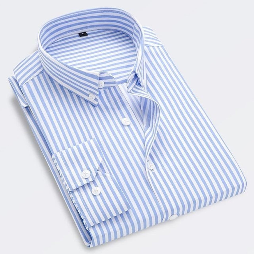 Men's Classic Striped Long-Sleeve Button-Down Dress Shirt - Light Blue
