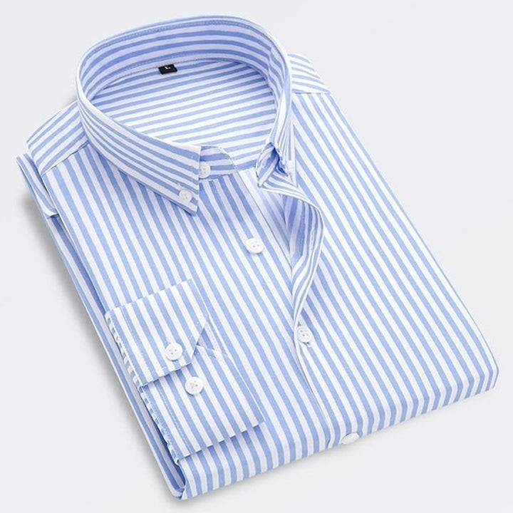 Men's Classic Striped Long-Sleeve Button-Down Dress Shirt - Light Blue