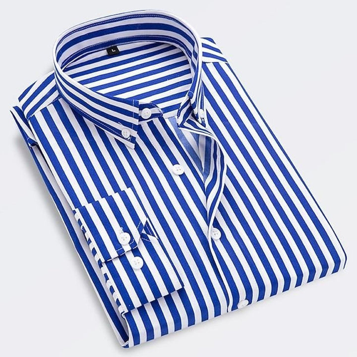 Men's Classic Striped Long-Sleeve Button-Down Dress Shirt - Blue