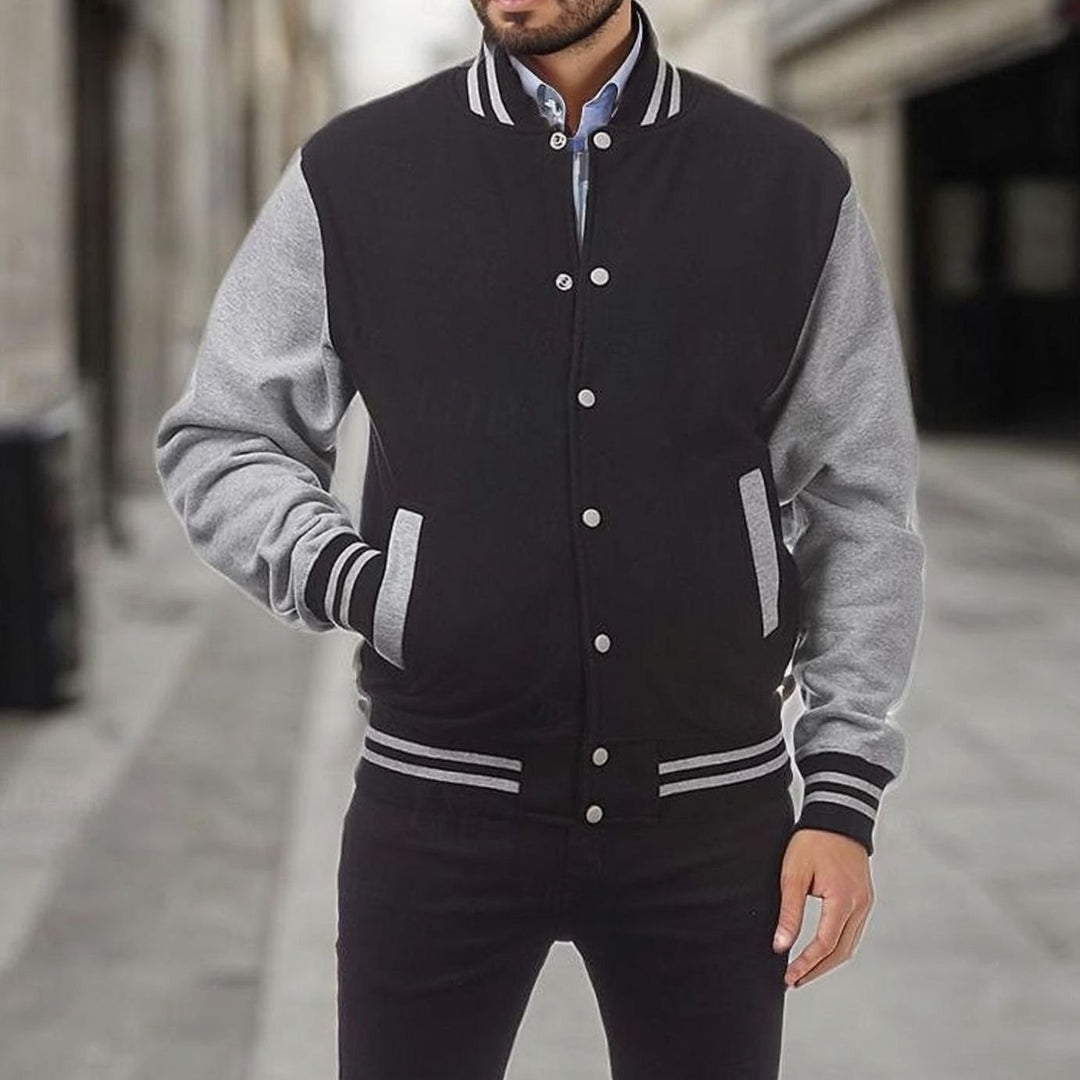 Men's Classic Varsity Bomber Jacket Snap-Button Regular Fit - Light Grey