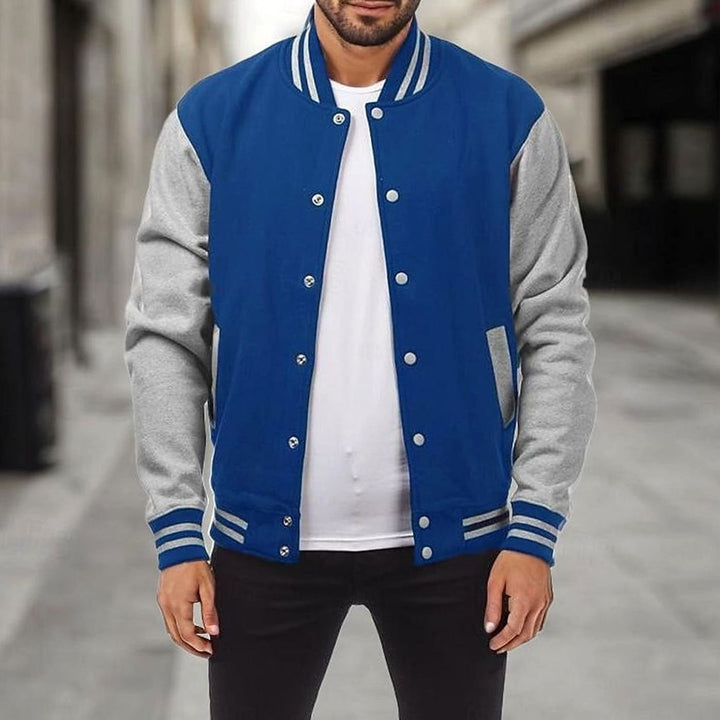 Men's Classic Varsity Bomber Jacket Snap-Button Regular Fit - Royal Blue