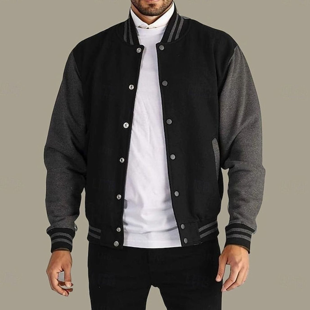 Men's Classic Varsity Bomber Jacket Snap-Button Regular Fit