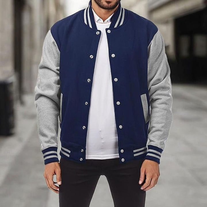 Men's Classic Varsity Bomber Jacket Snap-Button Regular Fit - Navy Blue