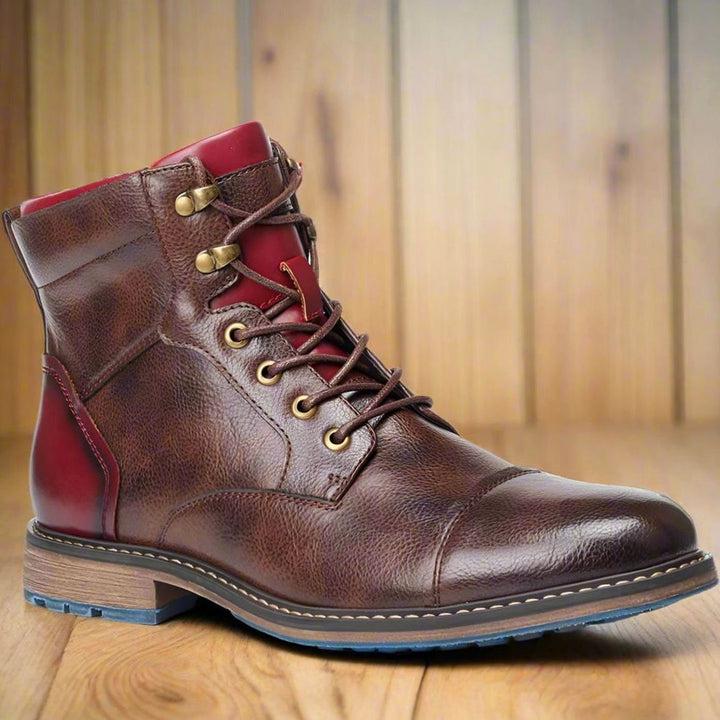 Men's Classic Zip Lace-Up Cap-Toe Leather Ankle Boots