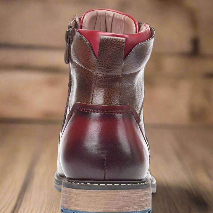 Men's Classic Zip Lace-Up Cap-Toe Leather Ankle Boots