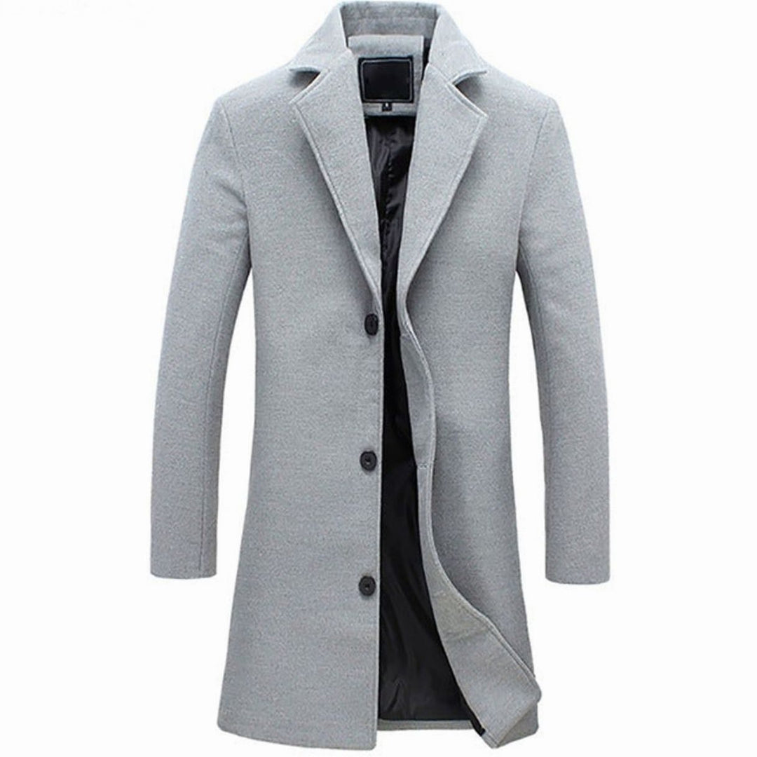 Men's Cold Weather Insulated Single-Breasted Wool-Blend Trench Coat - Grey