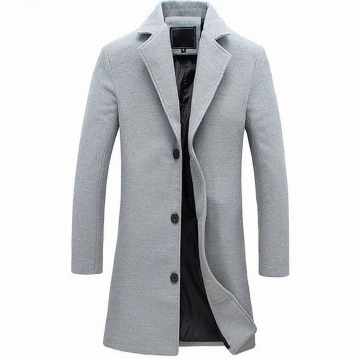 Men's Cold Weather Insulated Single-Breasted Wool-Blend Trench Coat - Grey