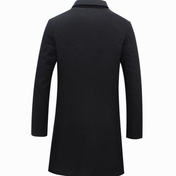 Men's Cold Weather Insulated Single-Breasted Wool-Blend Trench Coat