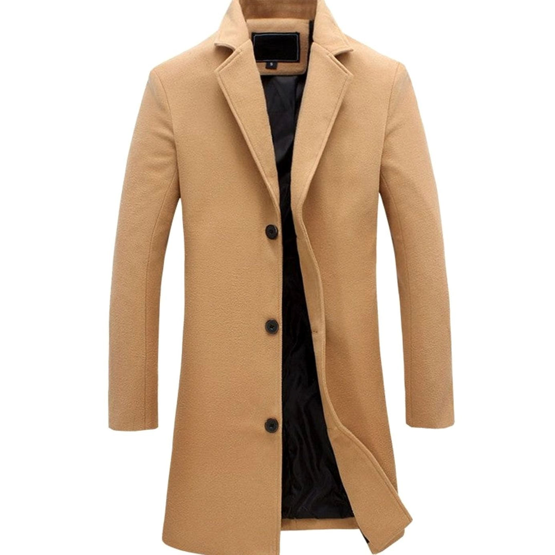 Men's Cold Weather Insulated Single-Breasted Wool-Blend Trench Coat - Khaki