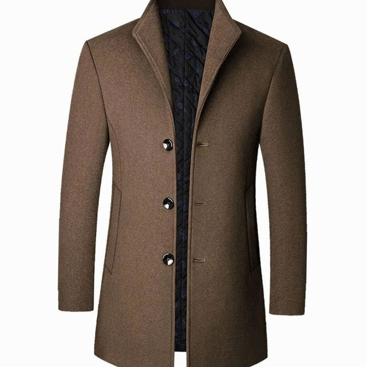 Men's Cold Weather Tailored Wool-Blend Single-Breasted Overcoat - Brown