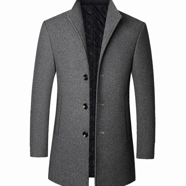 Men's Cold Weather Tailored Wool-Blend Single-Breasted Overcoat - Grey