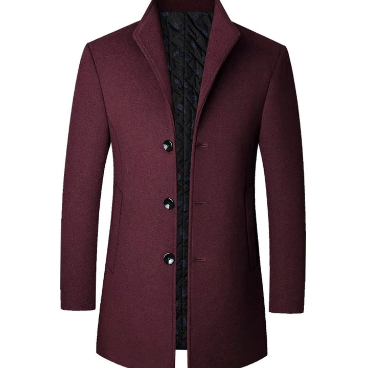 Men's Cold Weather Tailored Wool-Blend Single-Breasted Overcoat - Burgundy