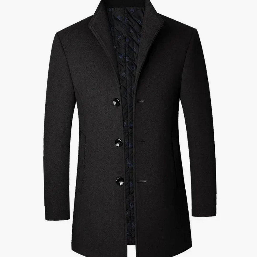 Men's Cold Weather Tailored Wool-Blend Single-Breasted Overcoat - Black