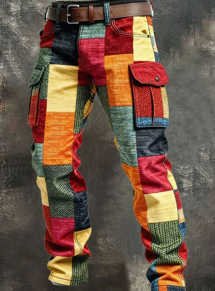 Men's Colorblock Patchwork Cargo Pants Multi-Pocket - Multicolor