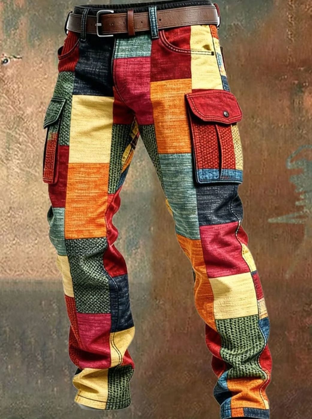Men's Colorblock Patchwork Cargo Pants Multi-Pocket