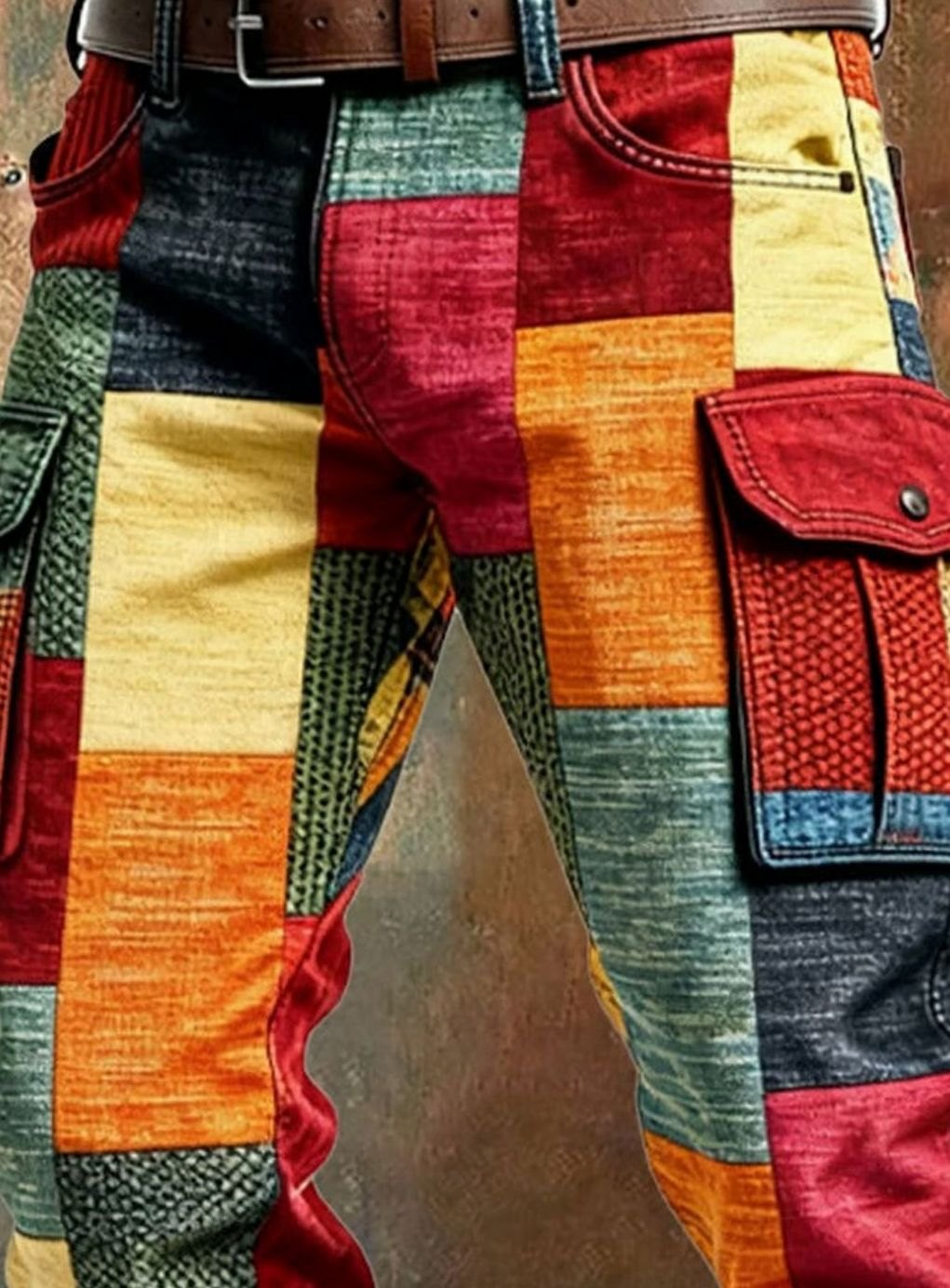Men's Colorblock Patchwork Cargo Pants Multi-Pocket