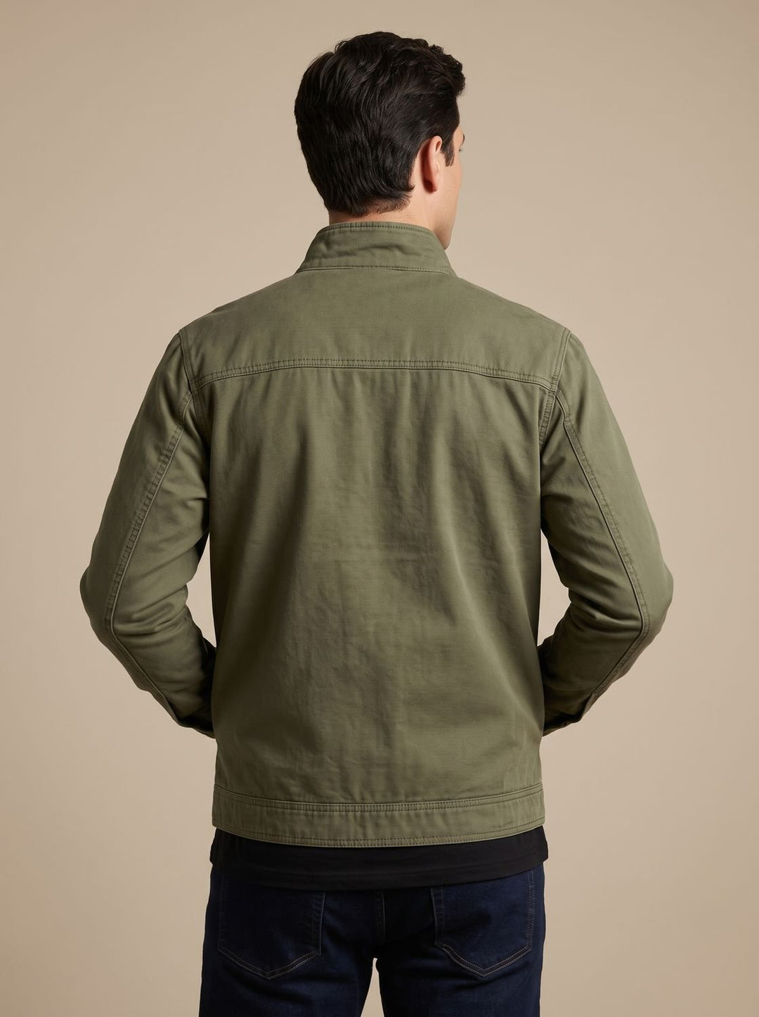 Men's Cotton Stand-Collar Full-Zip Moto Jacket