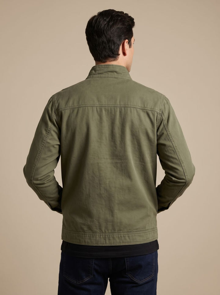 Men's Cotton Stand-Collar Full-Zip Moto Jacket
