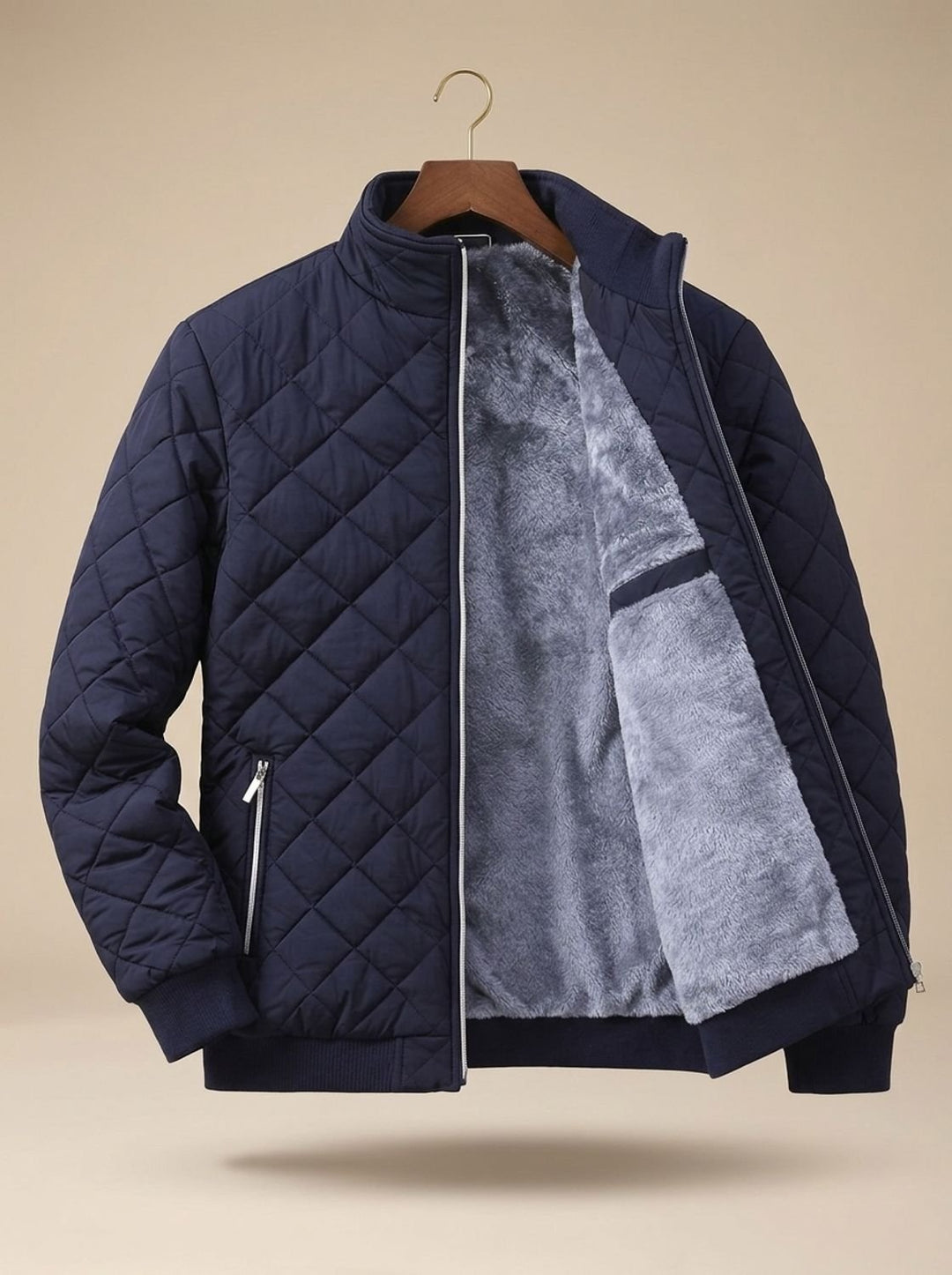 Men's Diamond-Quilted Fleece-Lined Full-Zip Winter Jacket