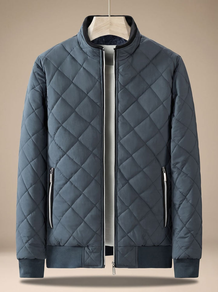 Men's Diamond-Quilted Zip-Up Insulated Bomber Jacket - Gray