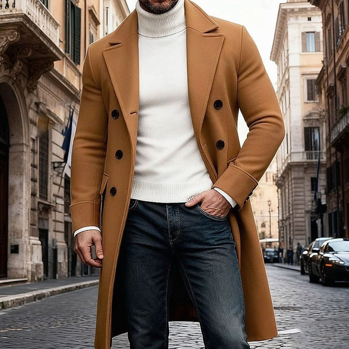 Men's Double-Breasted Long Wool Coat Tailored Overcoat