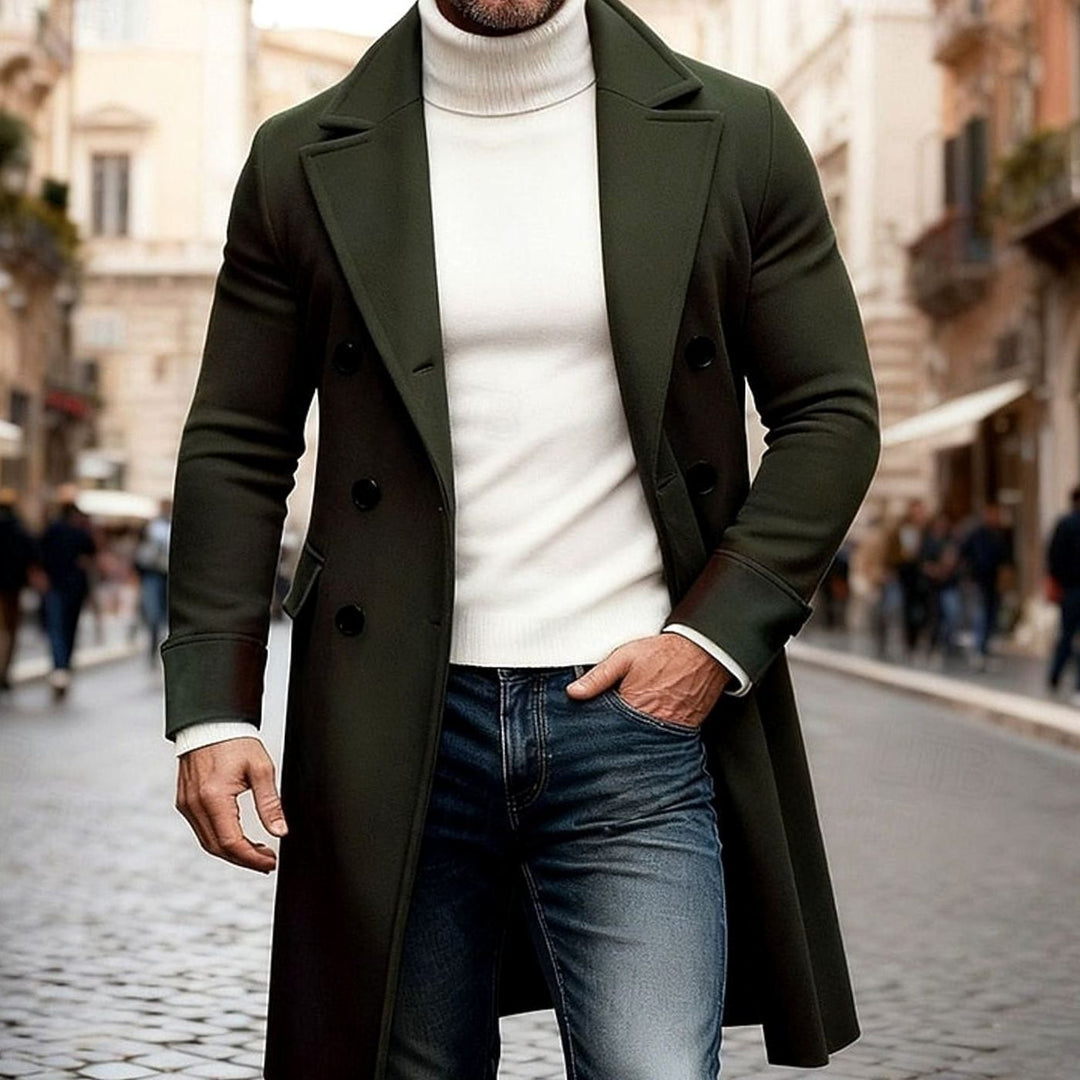 Men's Double-Breasted Long Wool Coat Tailored Overcoat