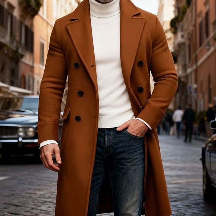 Men's Double-Breasted Long Wool Coat Tailored Overcoat