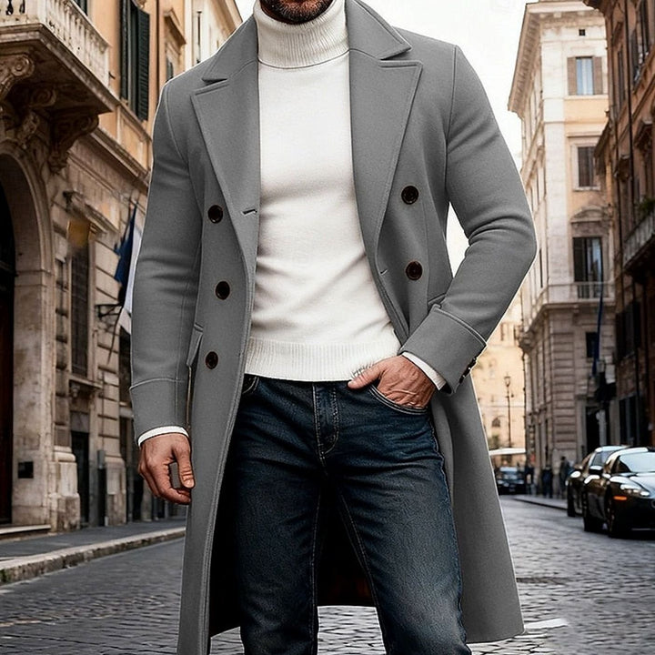 Men's Double-Breasted Long Wool Coat Tailored Overcoat