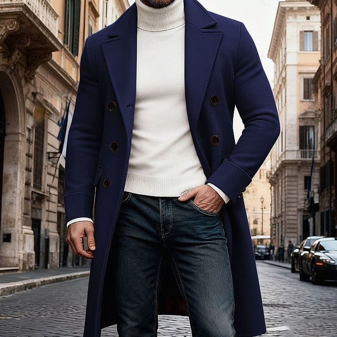 Men's Double-Breasted Long Wool Coat Tailored Overcoat